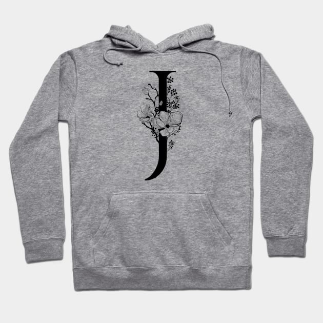 Letter J Monogram - Floral Initial Hoodie by ZenNature